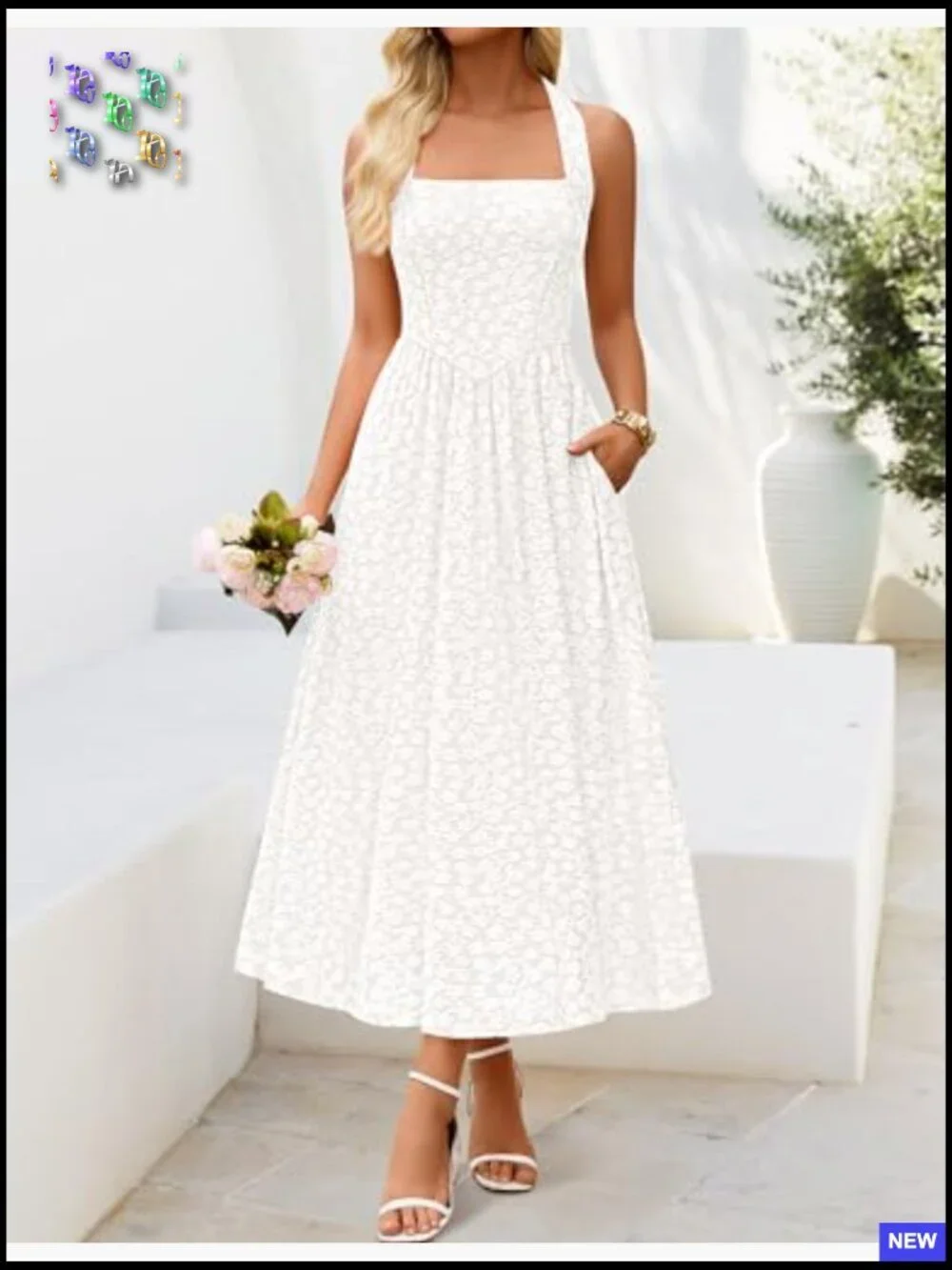 Floral Halter Maxi Dress Elegant A-Line Summer Wedding Guest Cocktail Party - Picture 3 of 7